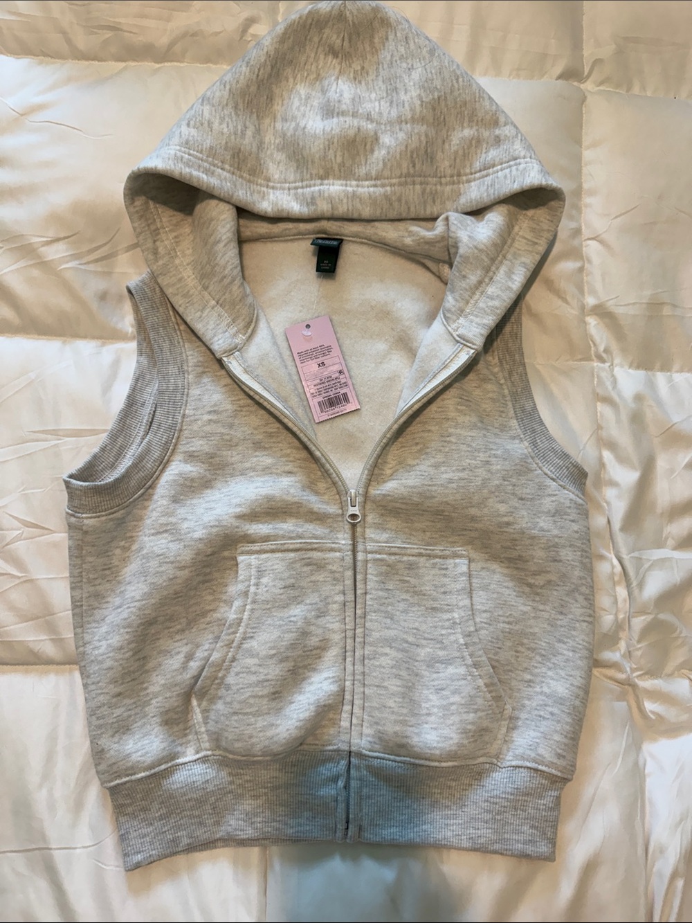 NWT - Light Gray Hooded Sleeveless Zip-Up Vest